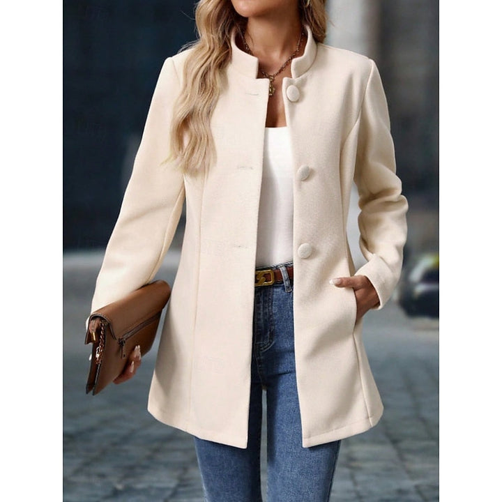 Women's Stand Collar Mid-Length Coat with Button Front