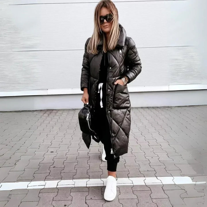 Women's Quilted Long Puffer Coat with Belted Waist