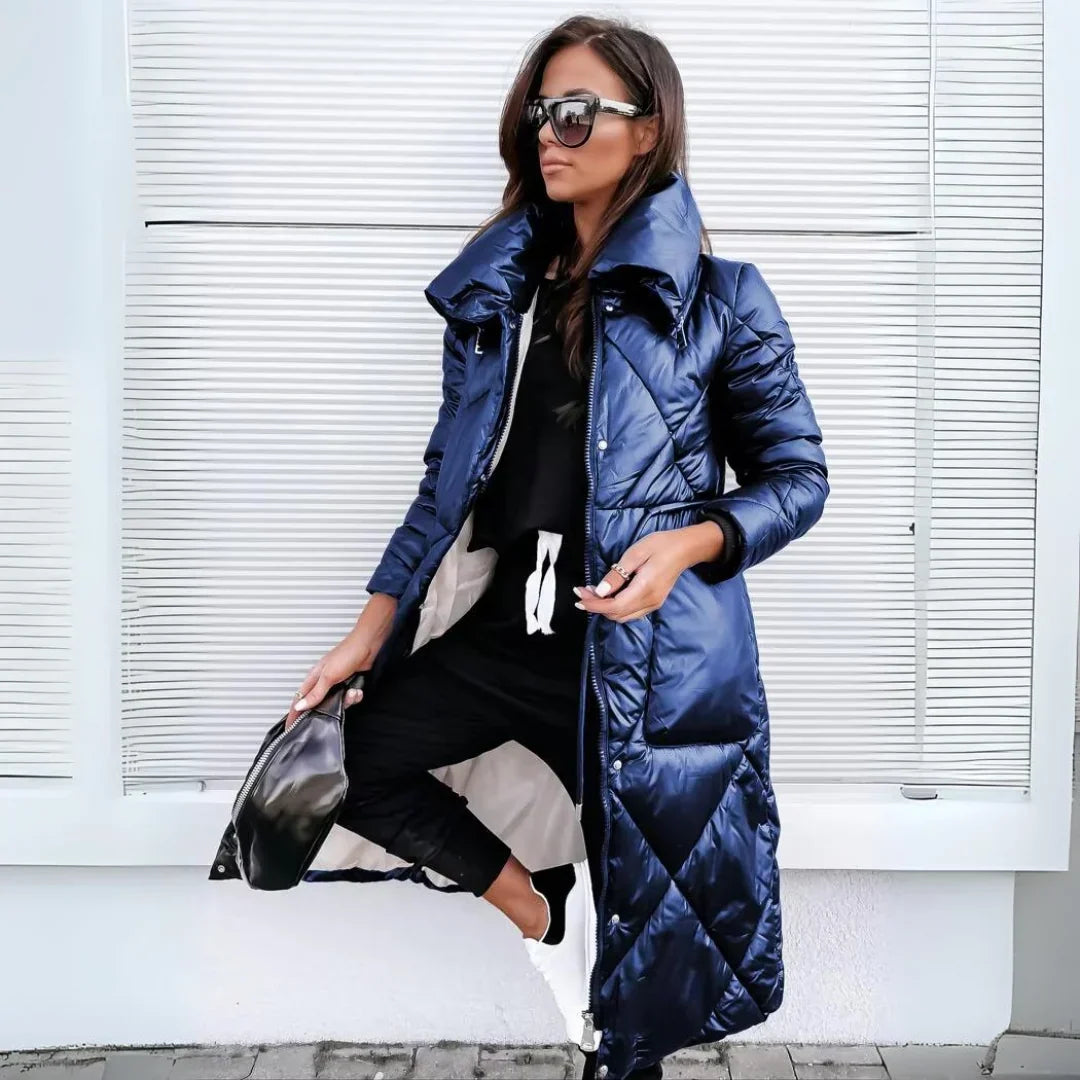 Women's Quilted Long Puffer Coat with Belted Waist