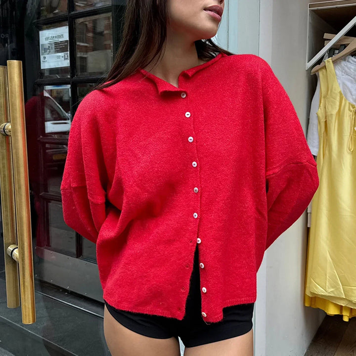 Women's Brushed Knit Cardigan with Button Front Closure