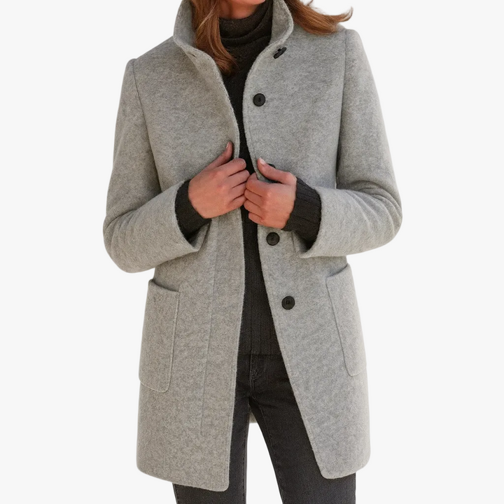 Women's Knee-Length Stand Collar Coat with Button Front