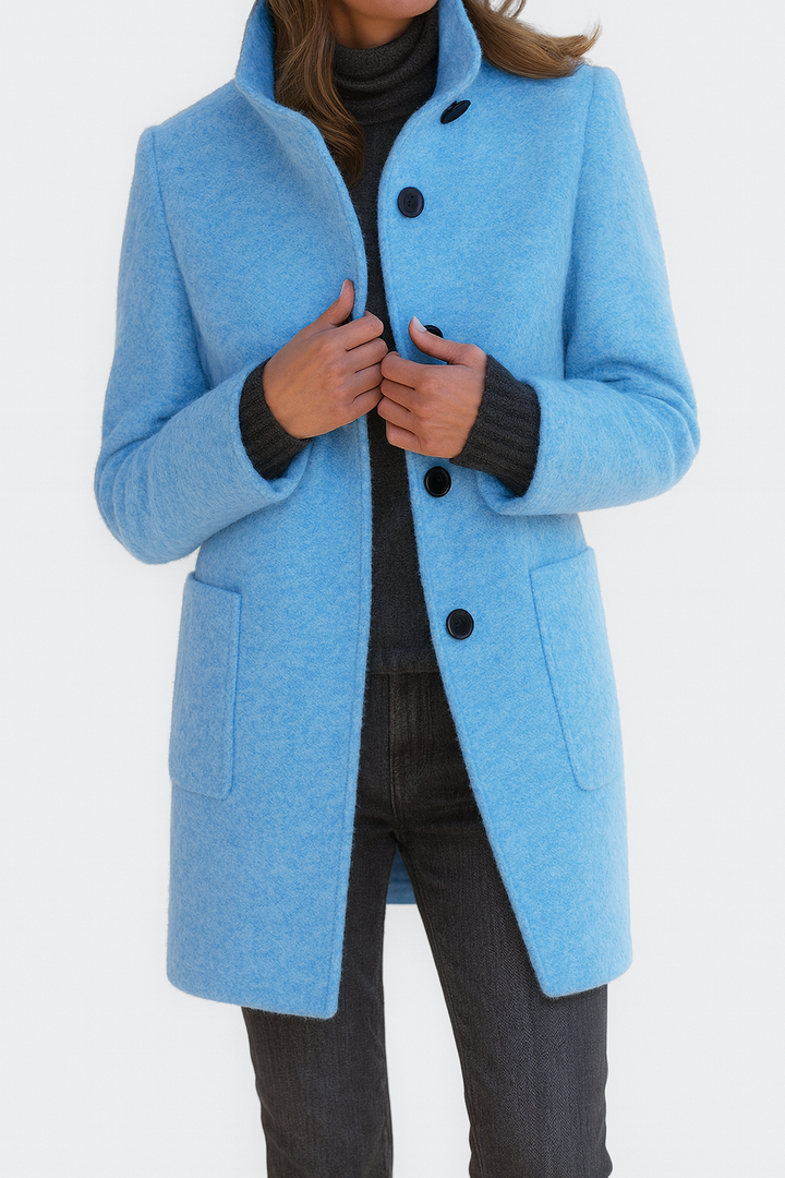 Women's Knee-Length Stand Collar Coat with Button Front