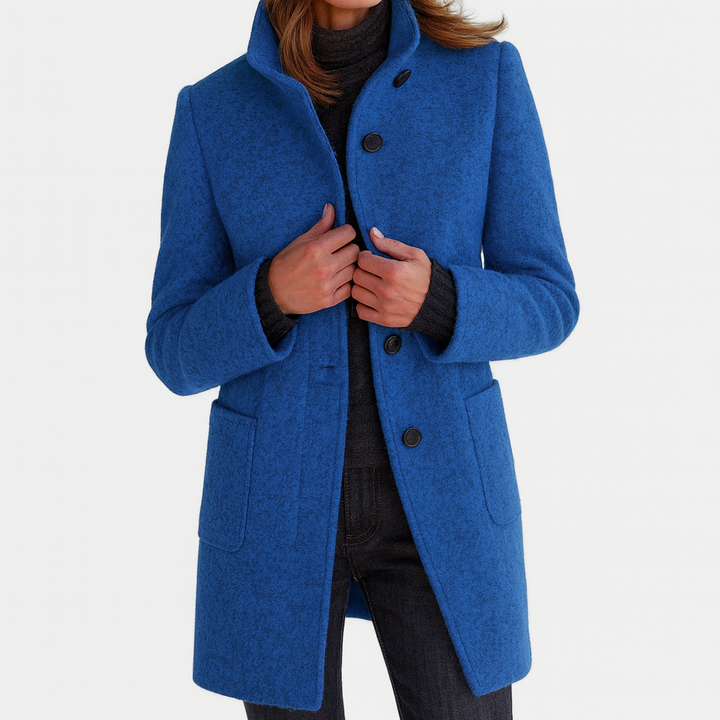 Women's Knee-Length Stand Collar Coat with Button Front