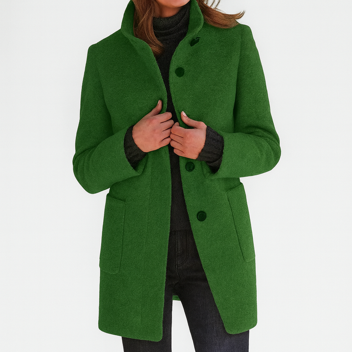 Women's Knee-Length Stand Collar Coat with Button Front