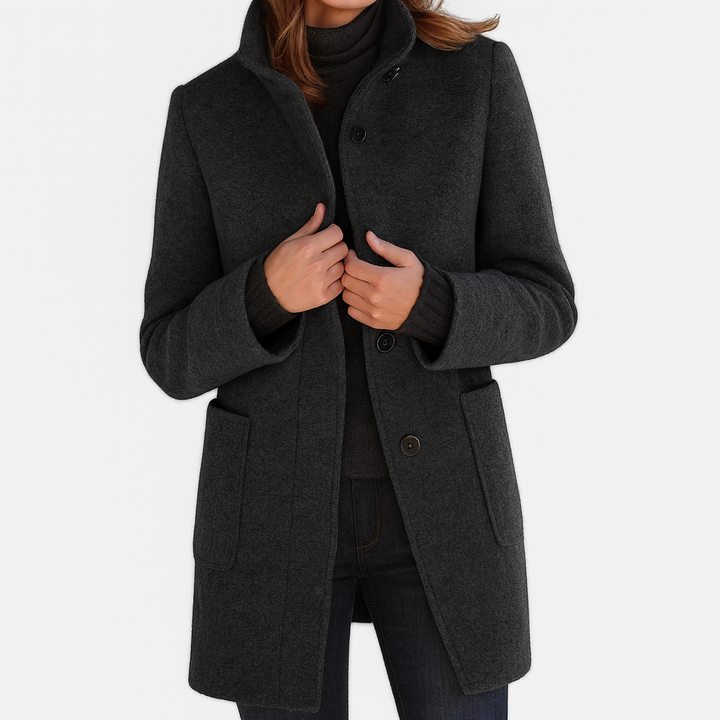 Women's Knee-Length Stand Collar Coat with Button Front