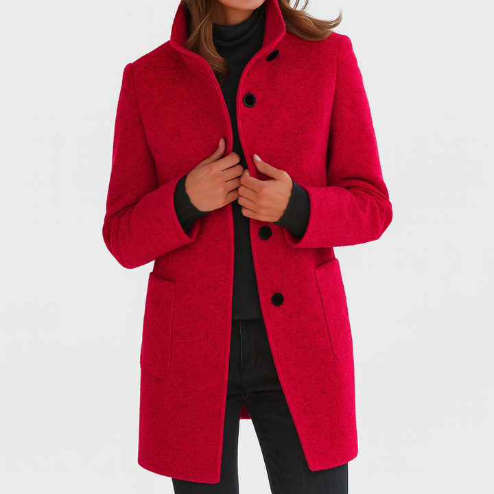 Women's Knee-Length Stand Collar Coat with Button Front