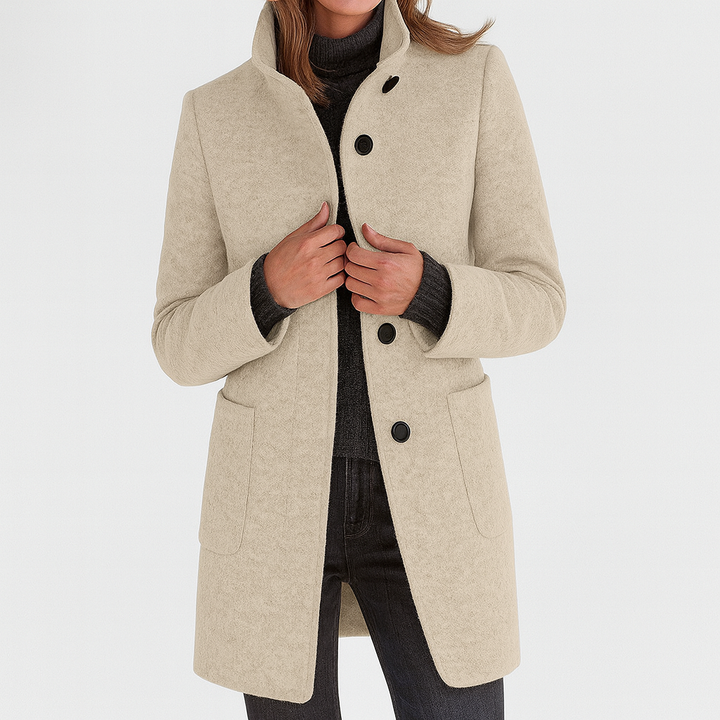 Women's Knee-Length Stand Collar Coat with Button Front