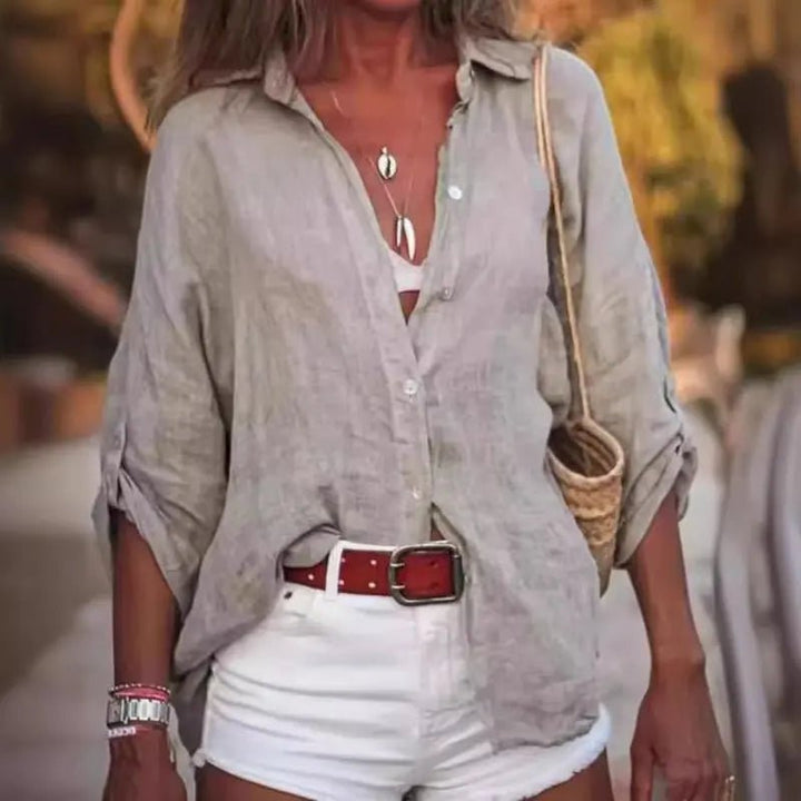 Women's Linen Button-Down Shirt in Oversized Relaxed Fit