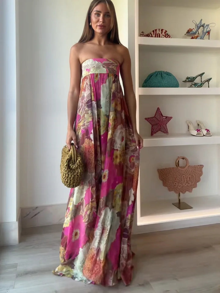 Women's Strapless Floral Maxi Dress