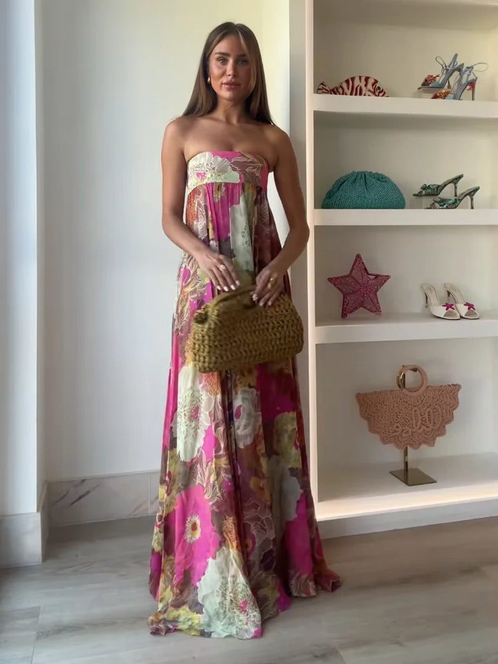 Women's Strapless Floral Maxi Dress