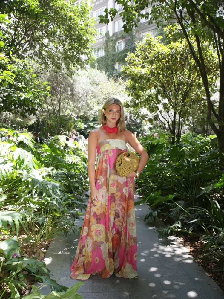 Women's Strapless Floral Maxi Dress