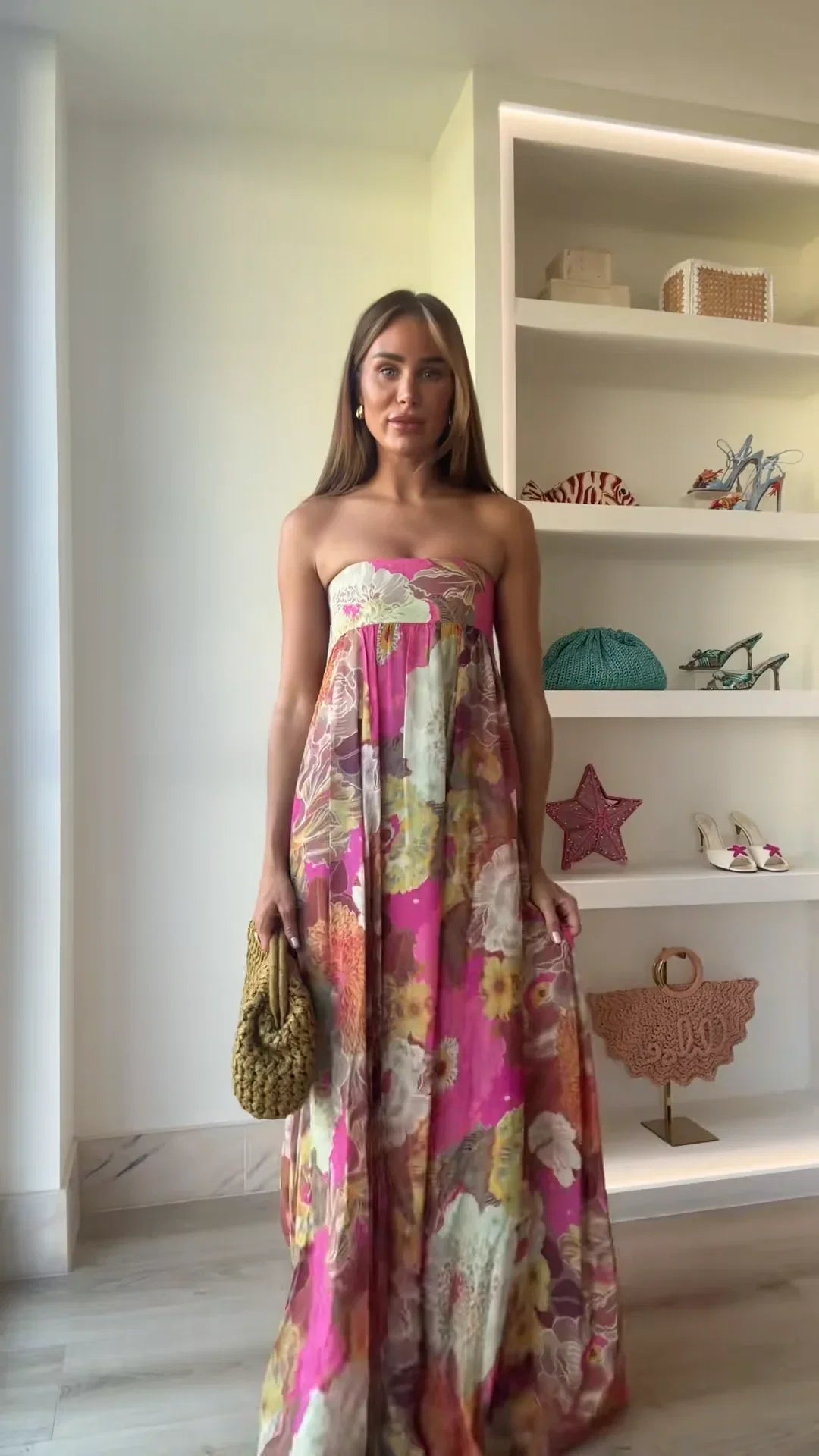 Women's Strapless Floral Maxi Dress