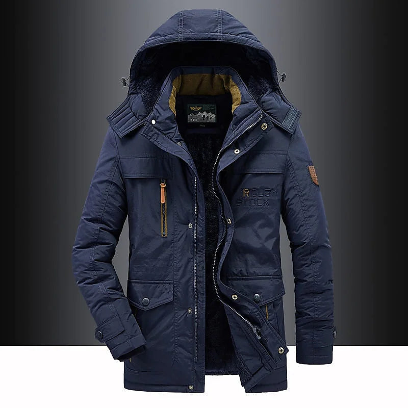 Men's Fleece-Lined Parka Jacket with Hood