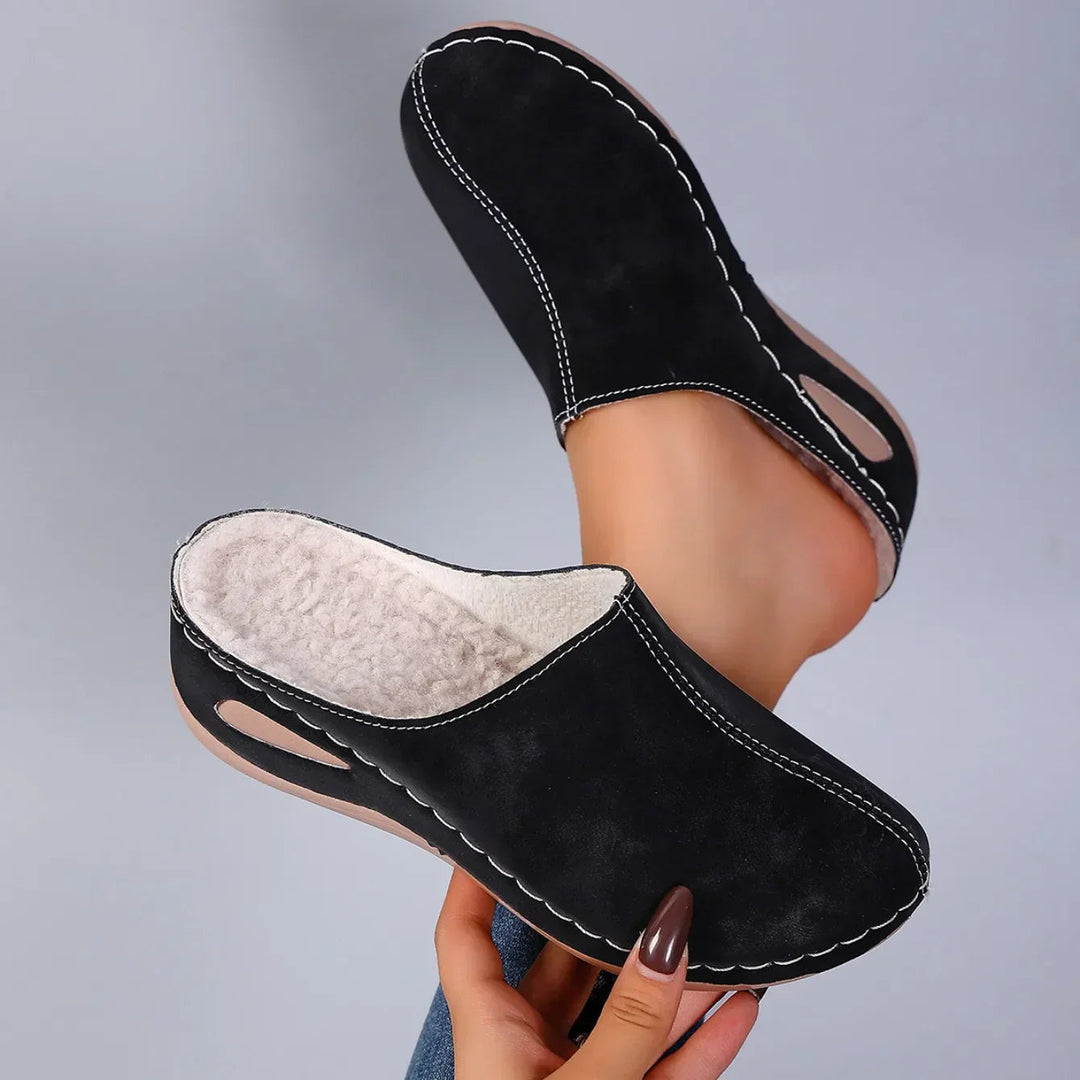 Women's Fleece-Lined Slip-On Mule Clogs with Wedge Sole