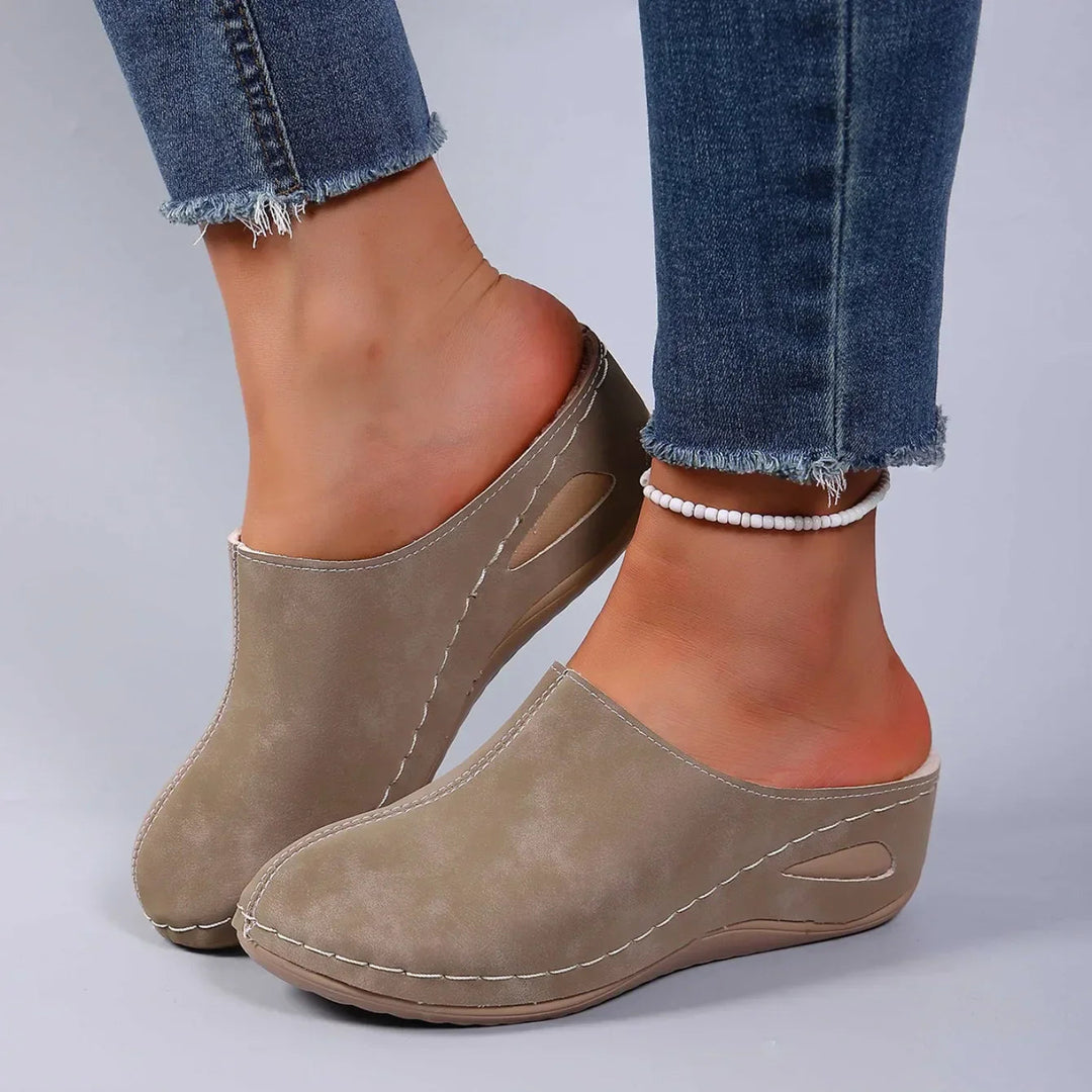 Women's Fleece-Lined Slip-On Mule Clogs with Wedge Sole