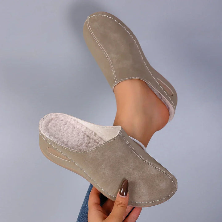Women's Fleece-Lined Slip-On Mule Clogs with Wedge Sole