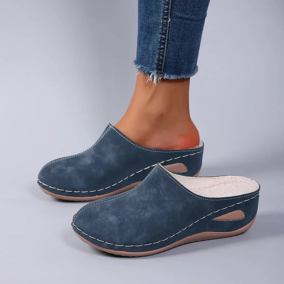 Women's Fleece-Lined Slip-On Mule Clogs with Wedge Sole