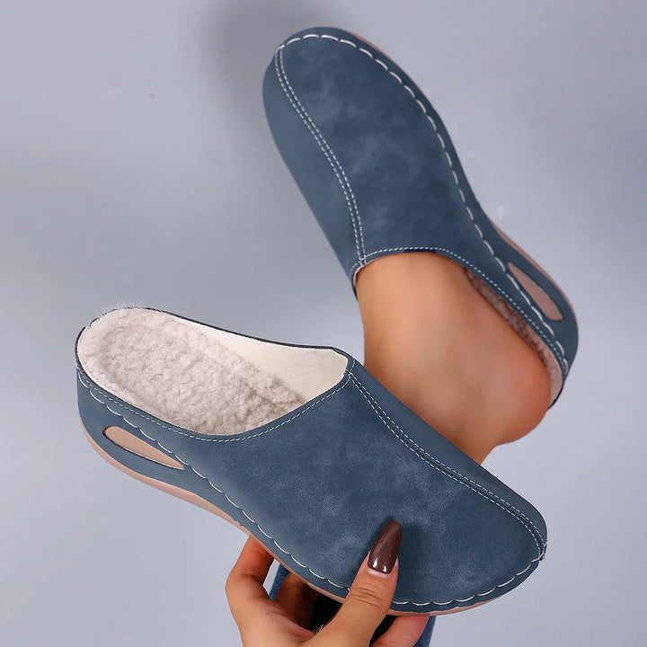 Women's Fleece-Lined Slip-On Mule Clogs with Wedge Sole