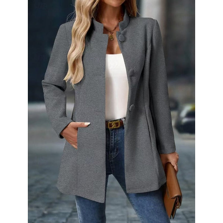 Women's Stand Collar Mid-Length Coat with Button Front